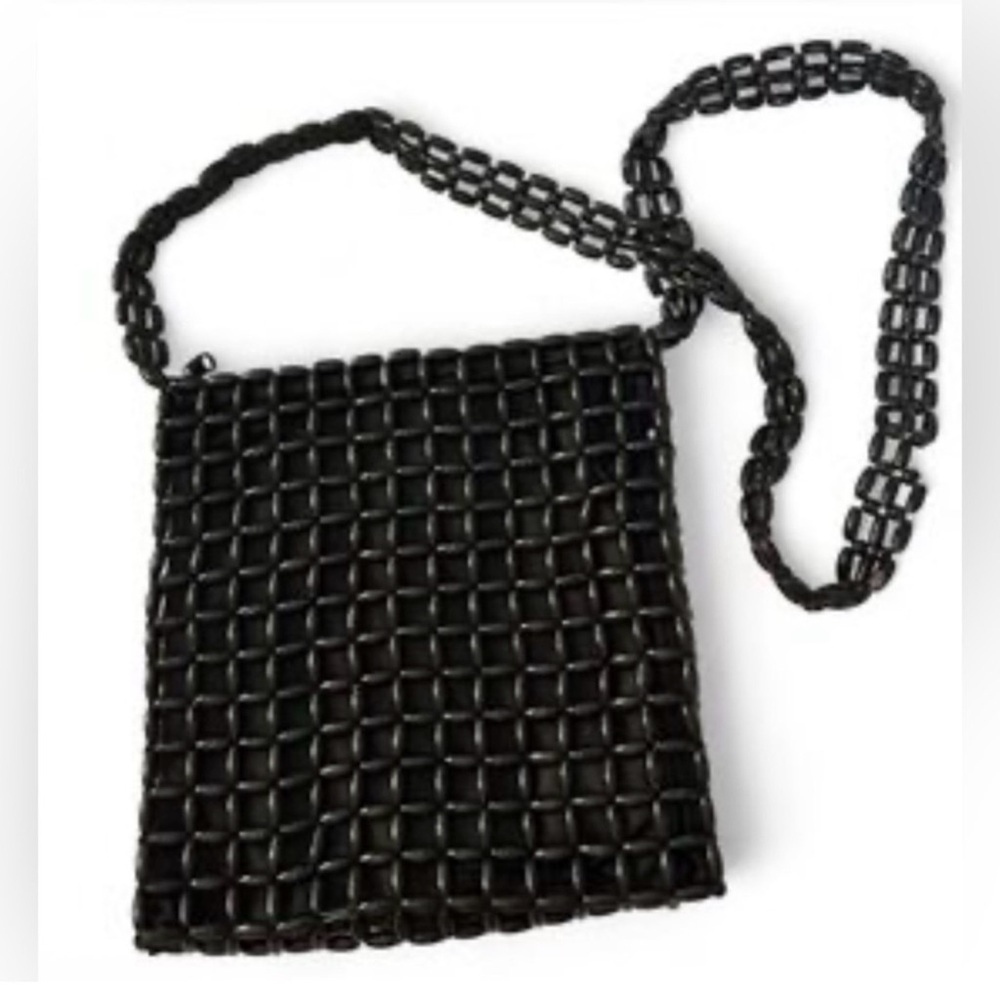 Vintage 1960s Black Wooden Bead Crossbody Purse
Boho Retro Bag